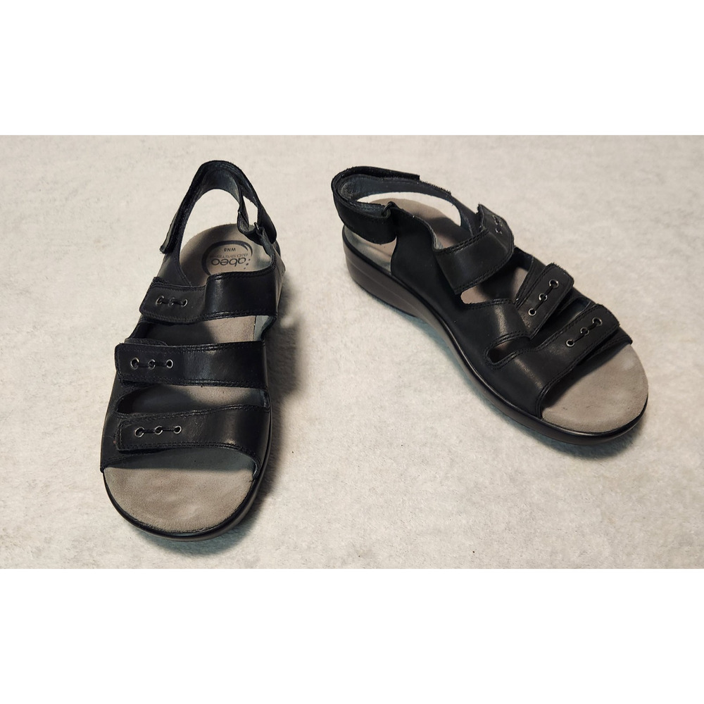 Abeo Emmi Black Leather Sandals Adjustable Straps Soft Footbed Women's Size WN 8
